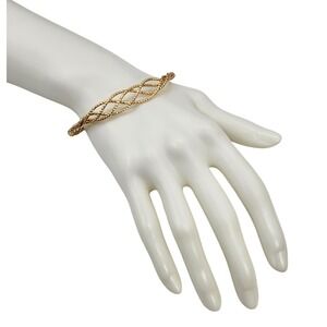 Gold‎ Tone Braided Lattice Open Cuff Bracelet with Ball End Caps